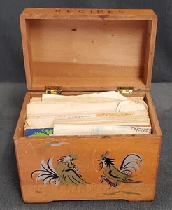 Handgeschriebene Rezepte - Kampfhähne in Holzscharnierbox Silber & Gold Vintage - Bild 1 von 16