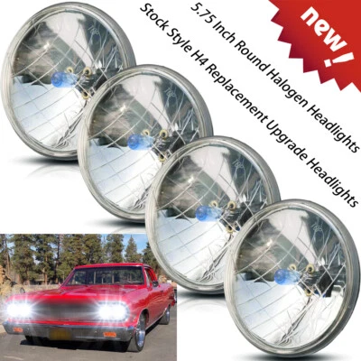 5-3/4" Halogen Classic Diamond Crystal Headlight Headlamp 60/55W H4 Bulbs 4pcs - Image 1 of 4