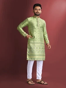 Herren Kurta Set Indische Anzüge Pakistanisch Kurta Pyjama Hochzeit Party Bräutigam Sherwani - Bild 1 von 10
