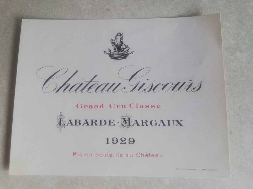 étiquette vin Château Giscours 1929, Labarde-Margaux. - Photo 1/1