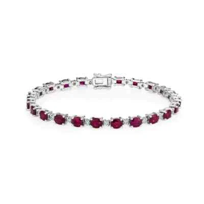 14.00 Ct Oval Cut Natural Red Ruby Diamond Line Tennis Bracelet 18K White Gold - Image 1 of 3