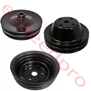 Black 3 pulley set fits small block chevy with long water pump 327 350 383 400 - Picture 1 of 4