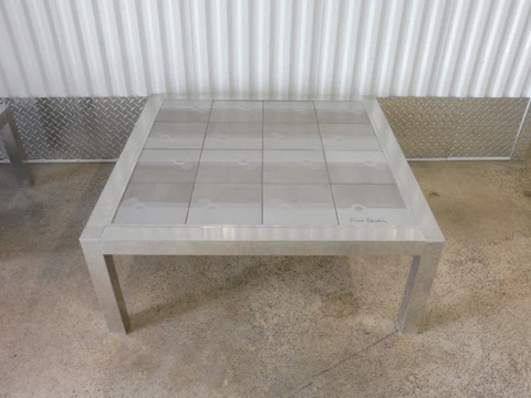 70'S SIGNED PIERRE CARDIN ALUMINUM TILE TOP COFFEE TABLE W MOD DESIGN Cover