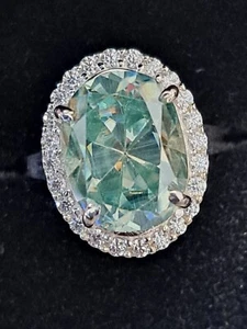 *CERTIFIED* 6.85 Ct Oval Cut Blue HPHT Diamond Ring With Accents Size 7.25 L2 - Picture 1 of 12