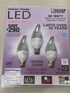 Feit 4.8 Watt = 40 Watts LED Candelabra Light Bulbs 3-Pack 3000K - Picture 1 of 3