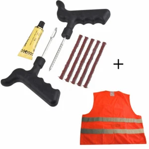 KIT RIPARA FORATURE PNEUMATICI TUBLESS GOMME AUTO MOTO + GILET EMERGENZA - Foto 1 di 4