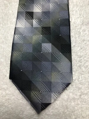 VAN HEUSEN CORBATA HOMBRE NEGRO GRIS CON TOQUE DE ORO 3,25 X 60 NUEVA CON ETIQUETAS Foto 1 de 4