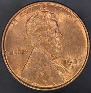 Centavo Lincoln 1937 D bu recién salido del rollo original - lote aa-9020 - Imagen 1 de 2