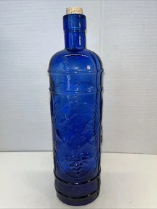 Vintage Cobalt Blue 11.5"T Grapes & Leaf Embossed Decorative Bottle!!! - Picture 1 of 5