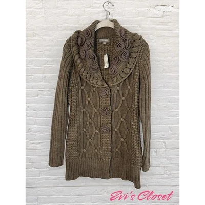 Cárdigan Mujer Roz & Ali Floral Flor Gasa Botones Grueso Marrón Talla M Nuevo con Etiquetas Foto 1 de 4