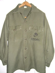 VINTAGE USMC GREEN MILITARY SHIRT SATEEN OG-107 SIZE 14 1/2 - Picture 1 of 14