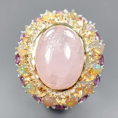 Handmade 30ct+ Natural Morganite Ring 925 Sterling Silver Size 8 /R430718 - Image 1 of 4