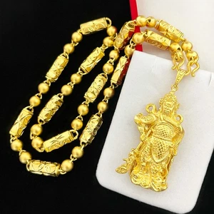 Sechseckige & zwei Perlen vergoldete Halskette mit Guan Gong Anhänger Set - Bild 1 von 6