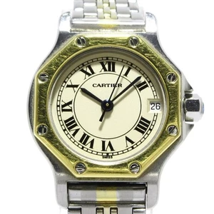 Auth Cartier Santos Octagon SM - 1***** 0**** Silver Gold Women's Wrist Watch - Picture 1 of 12