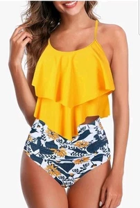 Womens Tankini Swimsuits Ruffled Tank Top Only Tummy Control Modest Swimwear S - Picture 1 of 6