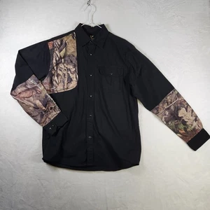 Outdoor Life Camo Patch Shirt M Black Realtree Cotton Hunting Workwear - Picture 1 of 10