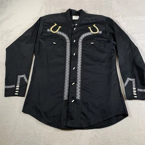 Bronco 1 Charro Shirt Mens Large Black Western Horseshoe Embroidery Mexico Rodeo - Picture 1 of 15