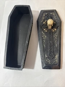 Eerie coffin box quality Material Black W Skull 6.5” Gift Jewelery Box Halloween - Picture 1 of 8