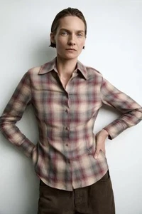 Zara Damen kleines Top kariert kariert braun Kragen Knopfleiste Hemd wattiert Western - Bild 1 von 15