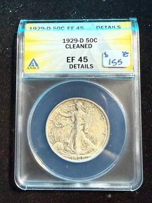 Medio dólar Walking Liberty 1929 D Anacs EF 45 detalles limpios Foto 1 de 4