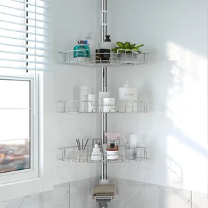39"-125" high Tension Pole 4 Tiers Bathroom shampoo soap storage Rack holder sil - Picture 1 of 12