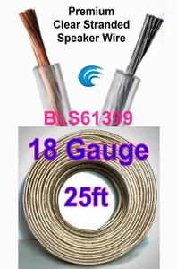 25' ft 18 Gauge Clear Stranded Speaker Wire Home Car Stereo Audio Cable Wiring - Picture 1 of 7
