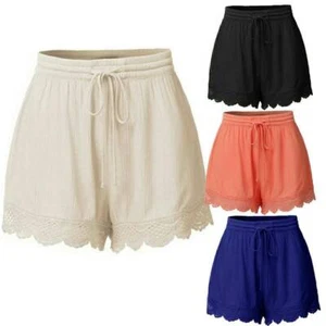 Women Lace Elastic Waist Drawstring Shorts Summer Beach Loose Hot Pants Bottoms - Picture 1 of 9