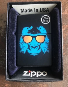 Zippo Windproof Collectible Lighter Black Matte Ape With Shades 2015 NEW - Picture 1 of 3