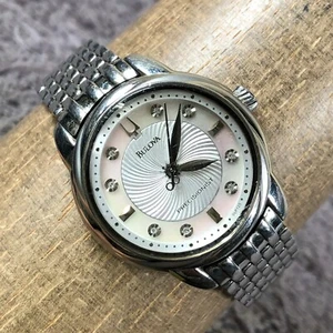 Bulova Precisionist Women MOP Diamond Accent Silver Tone Quartz 30mm Watch 7" - Picture 1 of 13