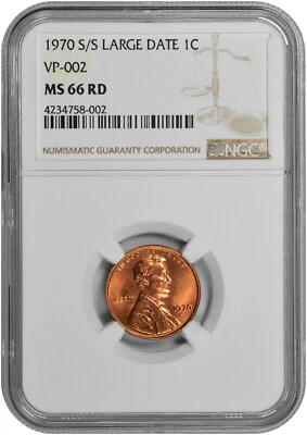 1970 S/S  Large Date 1C Lincoln Memorial Cent VP-002 NGC MS 66 RD - Image 1 of 2