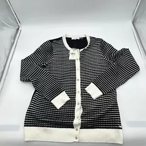 CALVIN KLEIN STRIPED BUTTON FRONT LONG SLEEVE SWEATER CARDIGAN WOMENS SIZE M NWT - Picture 1 of 15