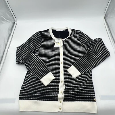 CARDIGÃ FEMININO CALVIN KLEIN LISTRADO BOTÃO FRONTAL MANGA LONGA SUÉTER TAMANHO M NOVO COM ETIQUETAS - Imagem 1 de 4