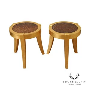 Hollywood Regency Pair of Gold Painted Side Tables - Picture 1 of 12