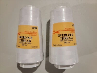 Lot Of 2 White #32001 - 3000 Yds Poly -Price Sew Right - Serger Overlock Thread - Image 1 of 3
