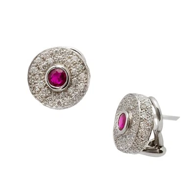 18k White Gold Diamond Ruby Earrings 2.00ct TDW - Image 1 of 2