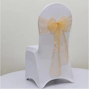 100x Gold Organza Chair Sashes Bow Wedding Banquet Birthday Party Ceremony Venue - Bild 1 von 3