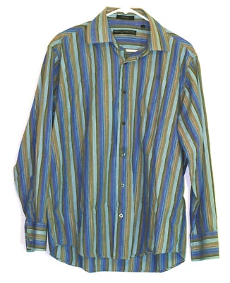 Мужская рубашка Henry Grethel L синяя серая в полоску с длинным рукавом на пуговицах 100% хлопок - Изображение 1 из 3