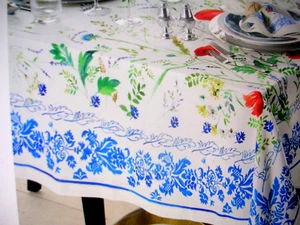 WILLIAMS SONOMA WILDFLOWERS TABLECLOTH 100% LINEN MADE IN ITALY 70X108 N/WTAGS - Picture 1 of 20