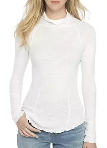 FREE PEOPLE INTIMATELY WHITE MAKE IT EASY THERMAL WAFFLE KNIT TURTLENECK TOP S - Picture 1 of 16