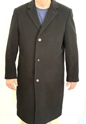 Izod Men's Long Wool Dress Overcoat Size 46R, Black Vintage - Image 1 of 4