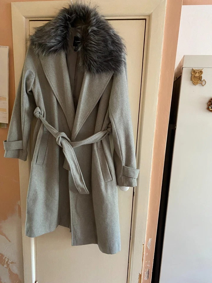 LADIES GREY WRAP COAT - Image 1 of 1