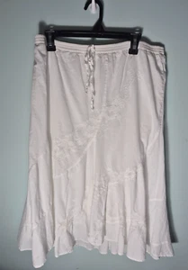 Womens Midi Skirt Size Large White Cottagecore Boho Prairie Feminine Embroidered - Picture 1 of 9