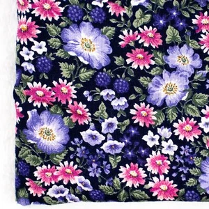 Cotton Quilting Fabric Calico Purple Floral Navy Blue Floral Flowers Blackberry - Picture 1 of 3