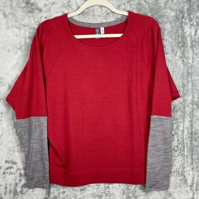 Camisa Ibex Top Feminina M Média Vermelha Cinza Lã Merino Manga Longa Gorpcore EUA - Imagem 1 de 4