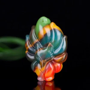 Collar Colgante Zorro Nueve Colas Jade Color Natural Chino Tallado a Mano Dije - Imagen 1 de 5