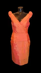 Tadashi Vintage 80s Orange Taffeta Tiered Party Evening Cocktail Dress size 10 - Picture 1 of 3
