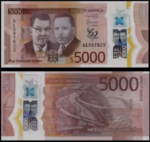 JAMAICA 5000 DOLLARS P-101 2022 (2023) Commemorative UNC 60th Independence NOTE - Picture 1 of 4