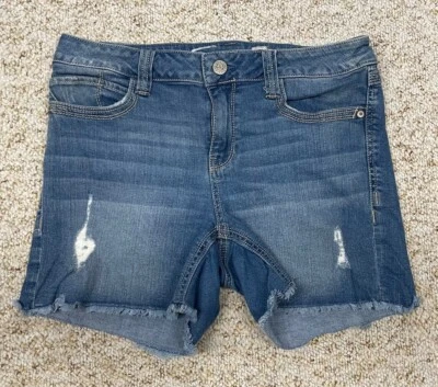 Pantalones cortos de mezclilla para mujer Seven7 talla 10 desgastados tiro medio azul (cintura 32") Foto 1 de 4