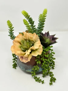 10" Unique Artificial Succulent Garden #4 mixed arrangement, Copper Planter - Picture 1 of 4