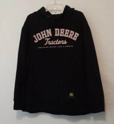 Women's "John Deere" Black Fleece Hooded Pullover; Pink Script; Size L - Image 1 of 4